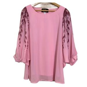 Bob Mackie Wearable Art Pink Peasant Sleeve Blouse Art to Wear Barbiecore
